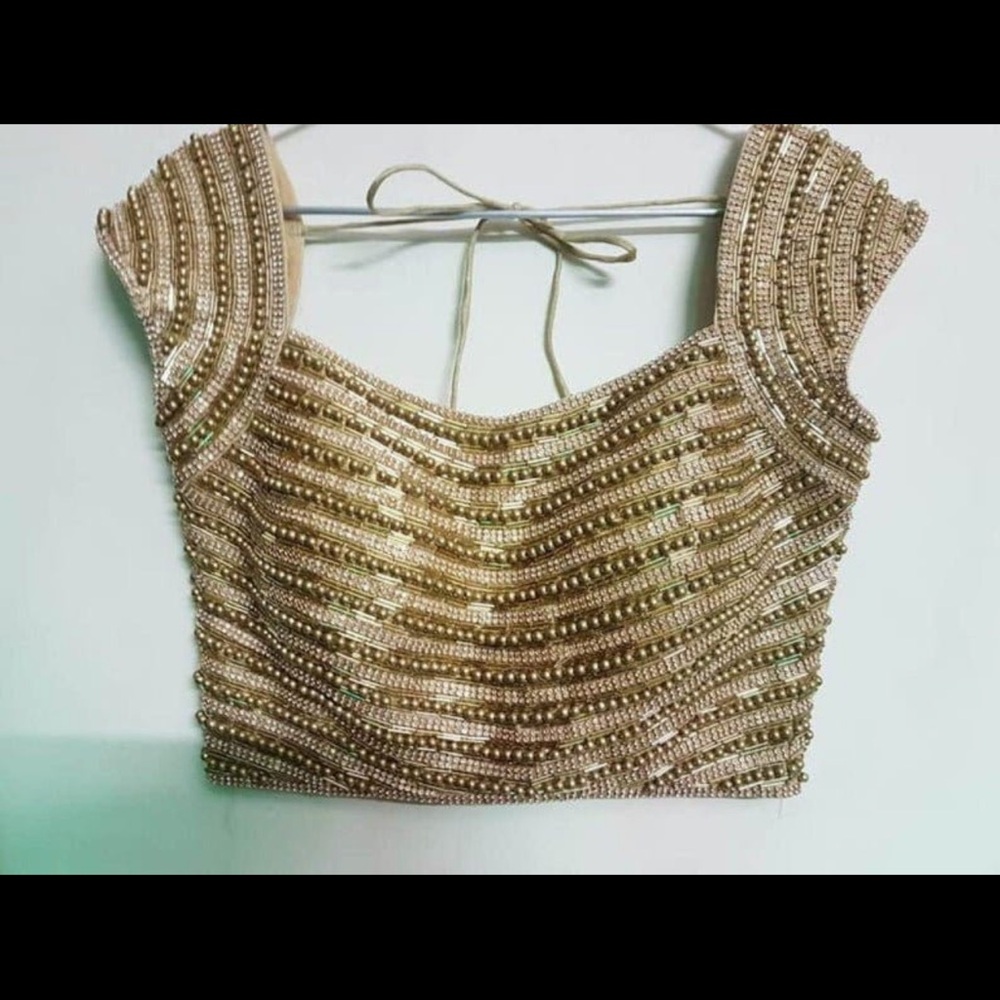 Golden handmade beaded Sarcee blouse size 34 M never worn